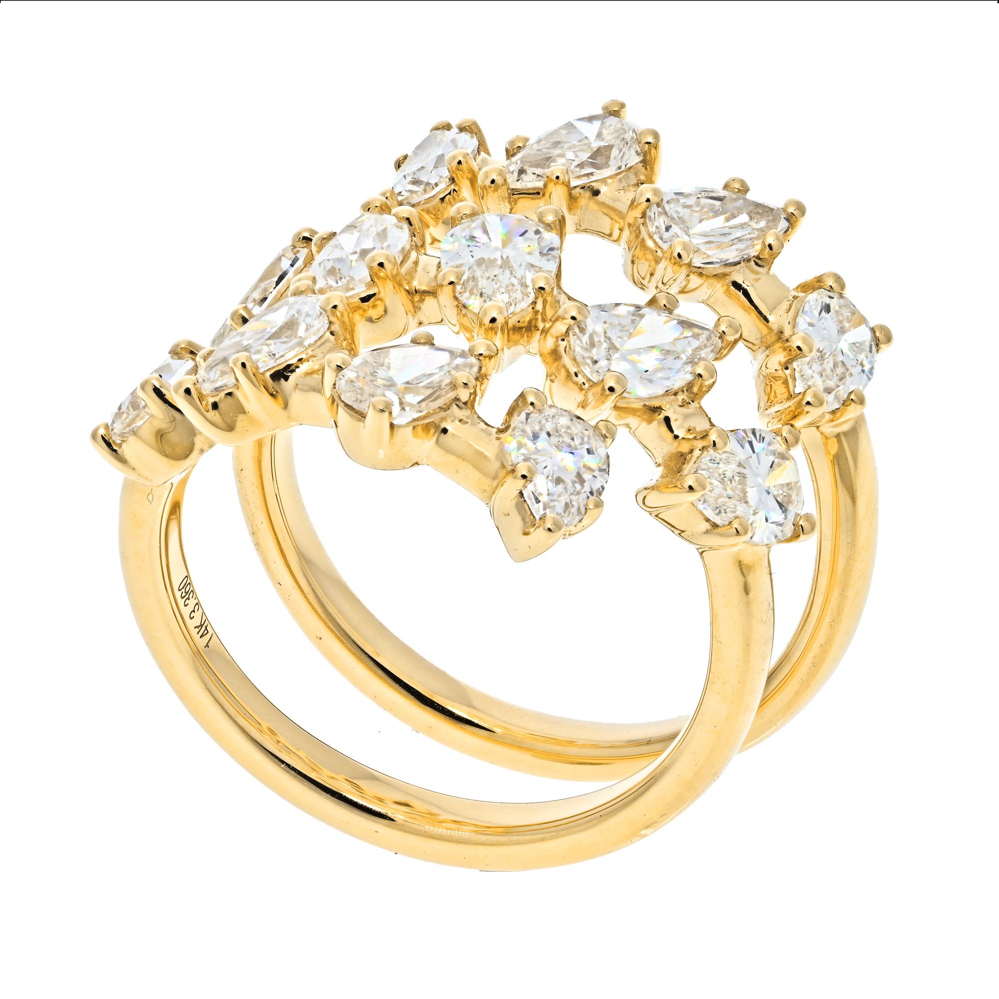 3.27 Birnenförmiger, breiter Diamant-Spiralring, Gelbgold (Zeitgenössisch) im Angebot