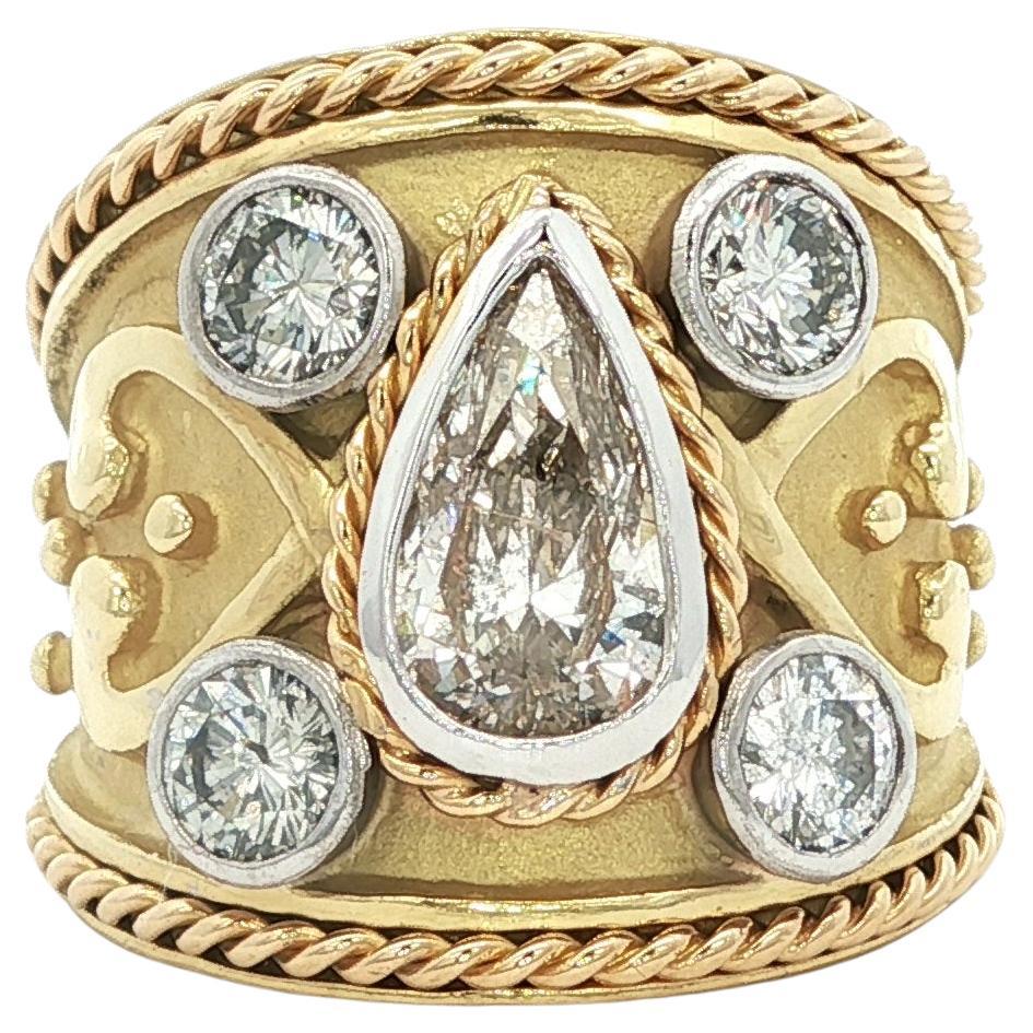 Bracelet cigare en or jaune 18K avec diamant en forme de poire et effilé en vente