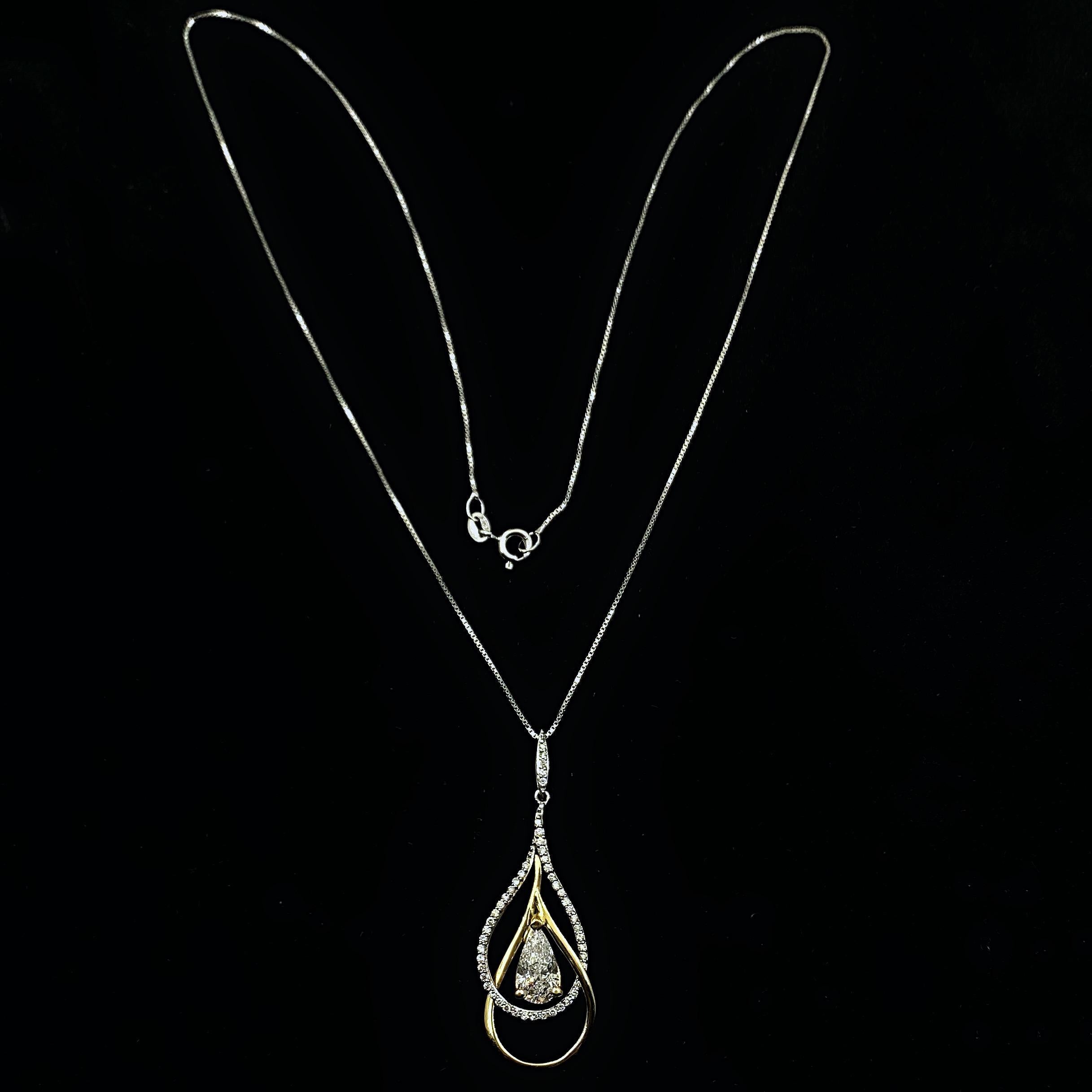 Pear Cut Pear Shape Diamond Tear Drop Pendant Necklace 14 Karat White Yellow Gold