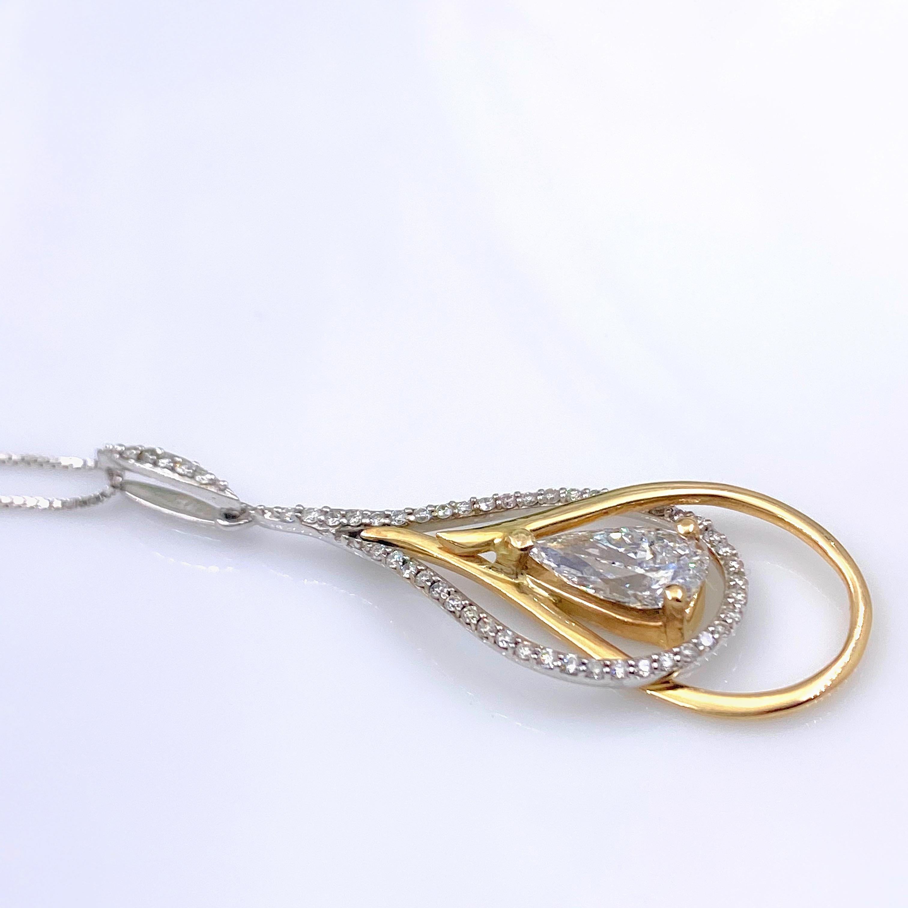 Pear Shape Diamond Tear Drop Pendant Necklace 14 Karat White Yellow Gold 1