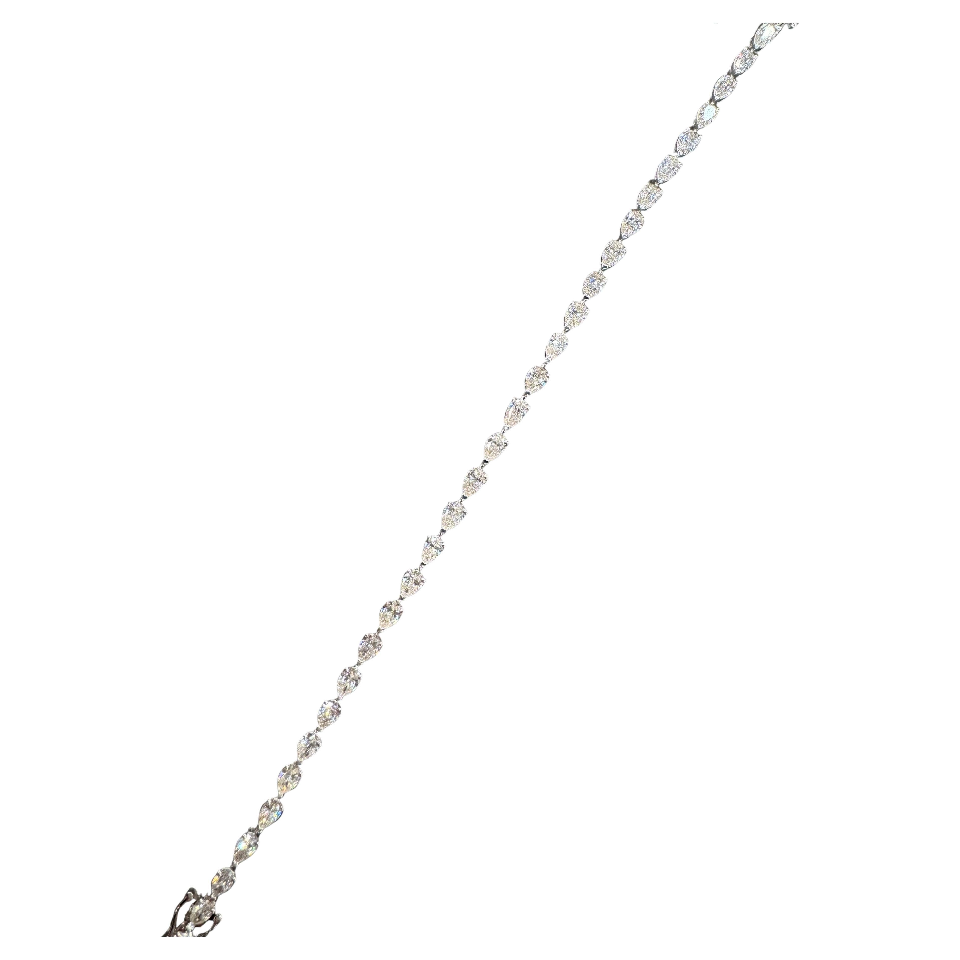 Pear Cut Pear Shape Diamond Tennis Bracelet 6.38 Carats 14 Karat White Gold H VS2-SI1