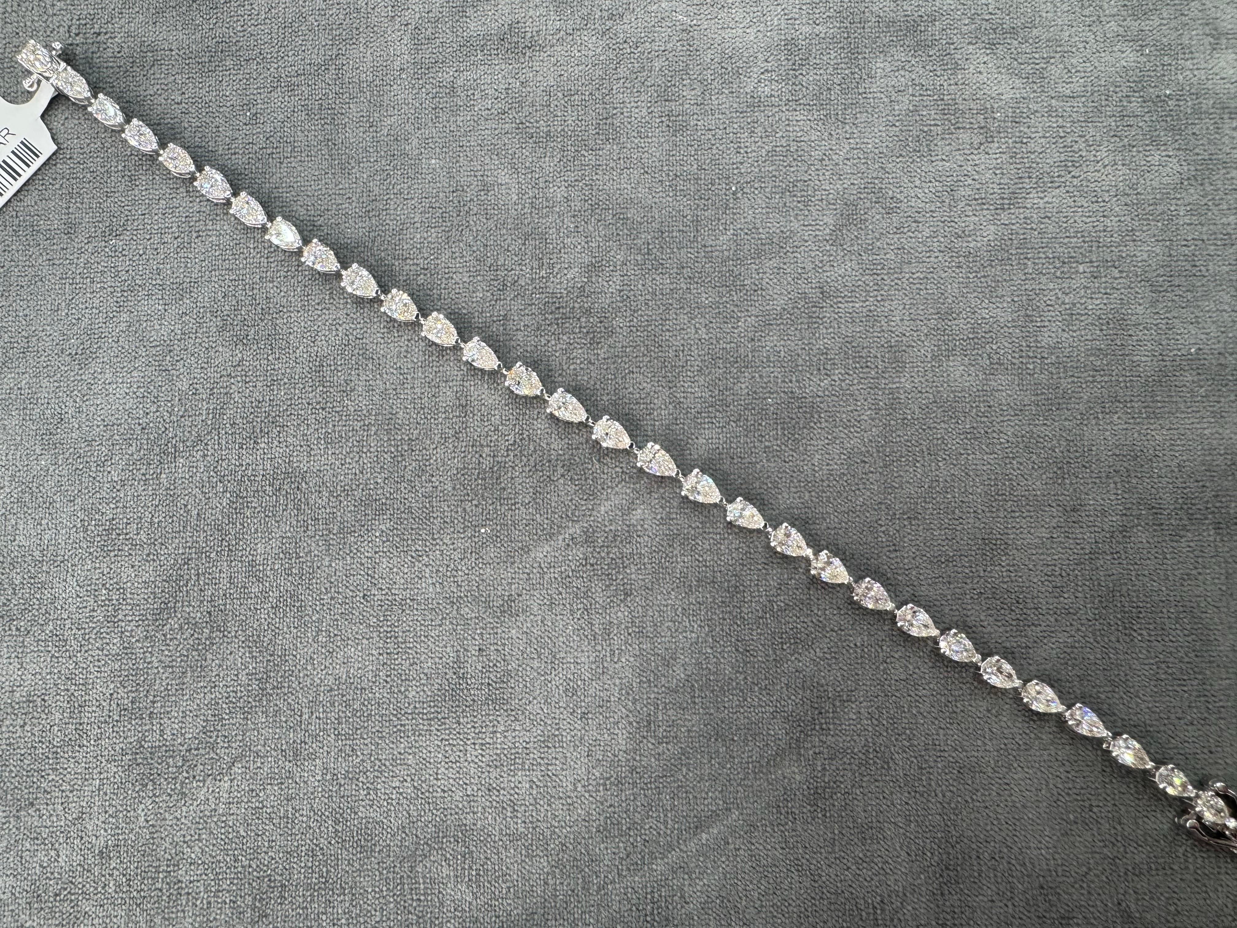 Pear Shape Diamond Tennis Bracelet 6.38 Carats 14 Karat White Gold H VS2-SI1 1
