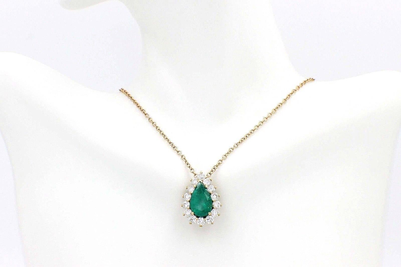 Pear Shape Emerald and Diamond 6.00 Carat Necklace in 18 Karat Yellow Gold 2