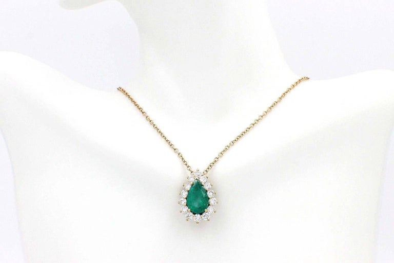 Pear Shape Emerald and Diamond 6.00 Carat Necklace in 18 Karat Yellow ...