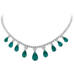 Smaragd- und Diamant-Halskette in Birnenform