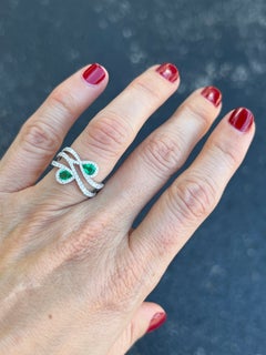 Pear Shape Emerald and Diamond Ring Band