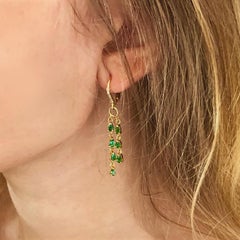 Pear Shape Emerald Diamond Yellow Gold Hoop Drop Earrings Weighing 3.75 Carats