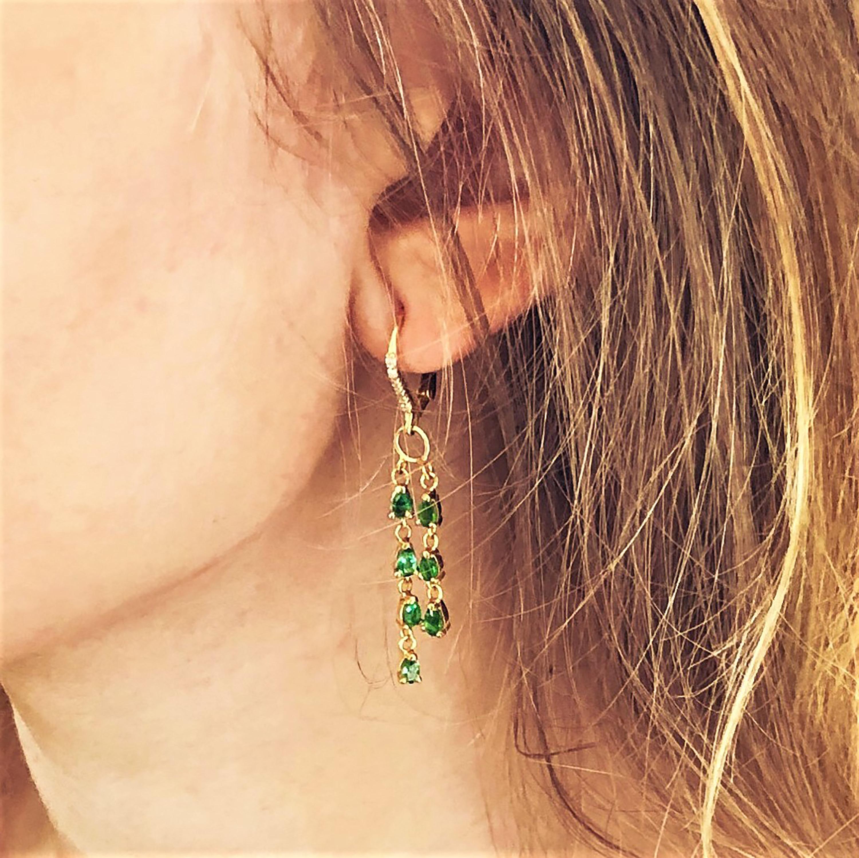 Pear Shape Emerald Diamond Yellow Gold Hoop Drop Earrings Weighing 3.75 Carats 1