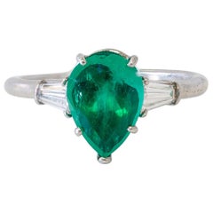 pt950 ring Pear Shape Emerald and Diamonds PT950 Platinum Engagement Ring