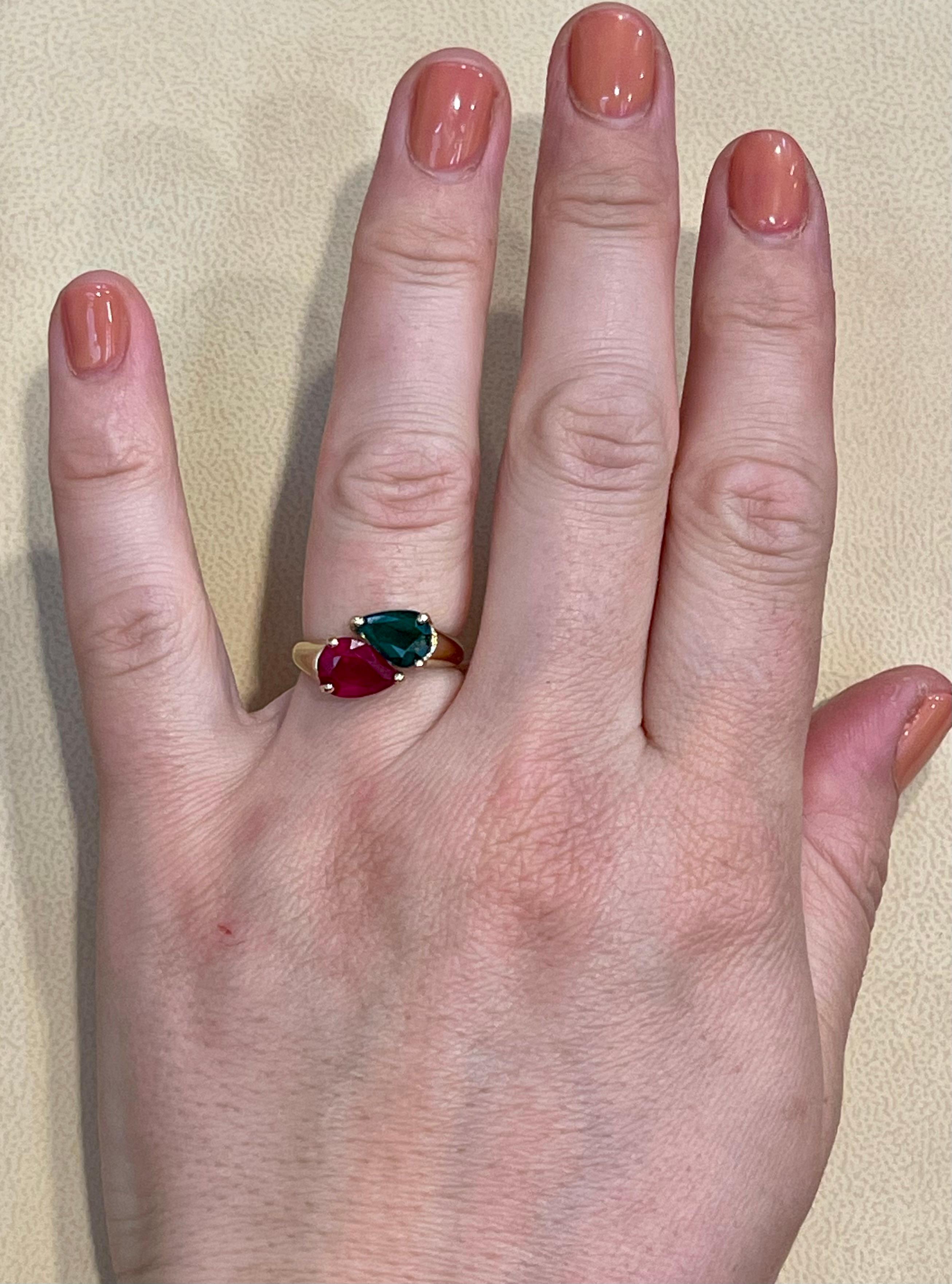 Pear Shape Emerald and Ruby Engagement Ring in 14 Karat Gold 5