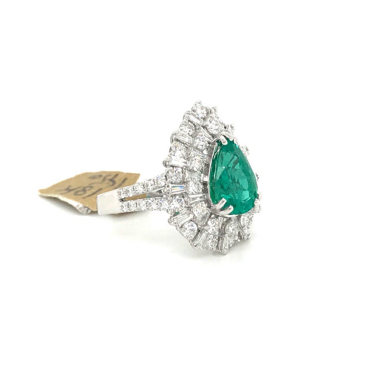 Pear Shape Emerald Diamond Cocktail Ring 4.65 Carat 14 Karat White Gold ...