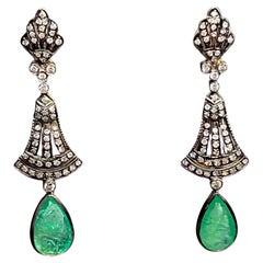 Pear Shape Emerald & Diamond Dangle Earrings