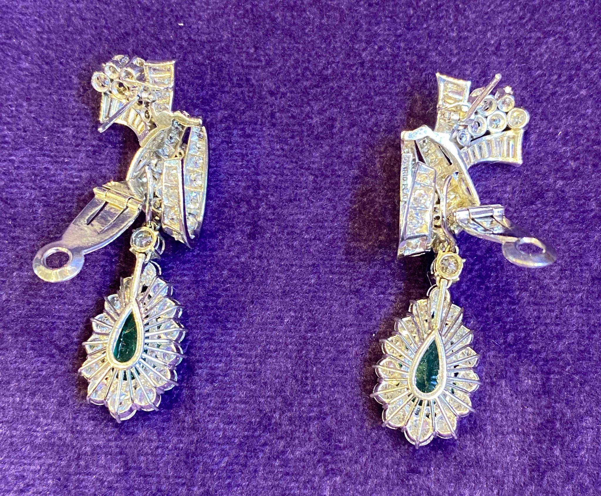 Pear Shape Emerald & Diamond Earrings  In Excellent Condition For Sale In New York, NY