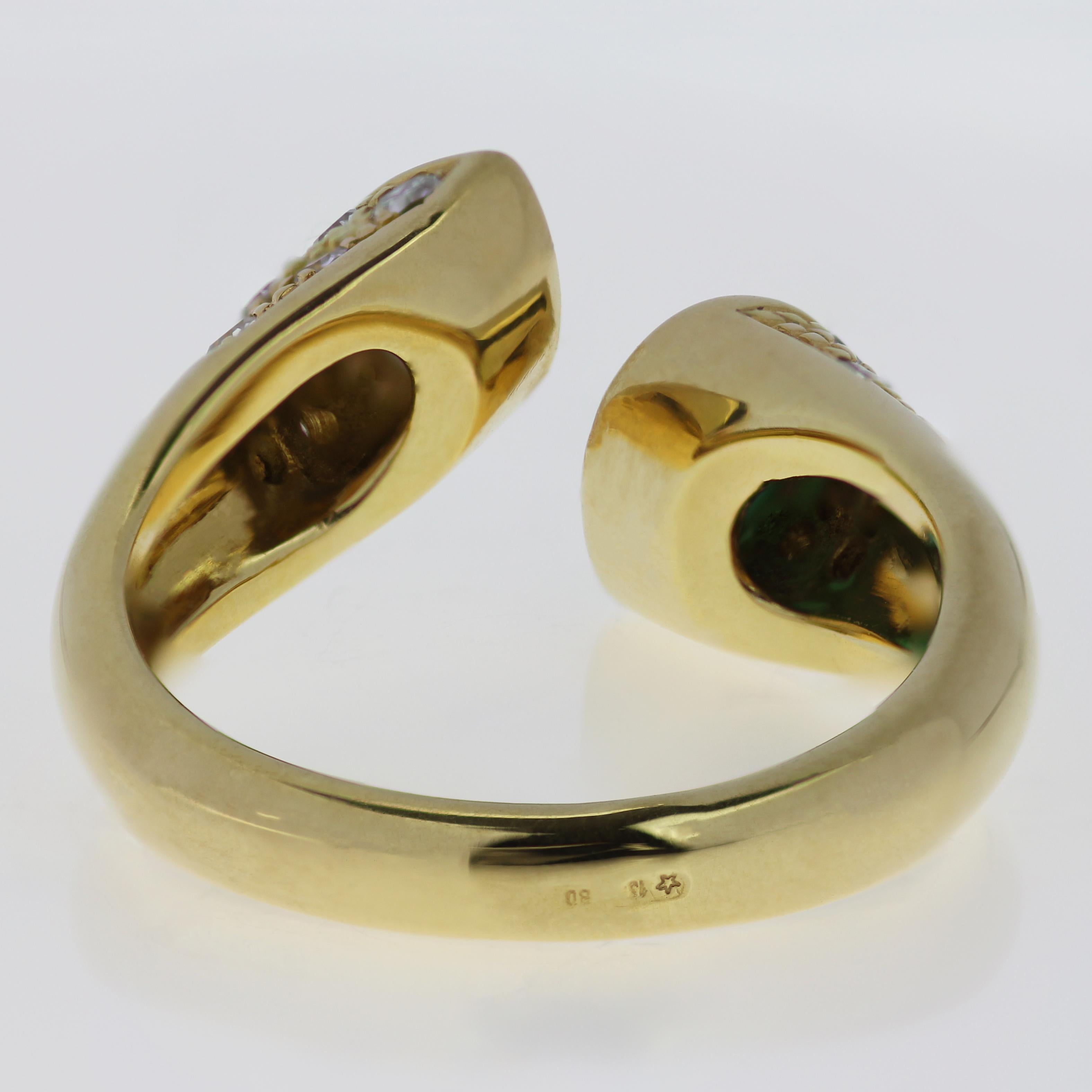 Pear Cut Pear Shape Emerald & Diamond Open Ring in 18K Yellow Gold