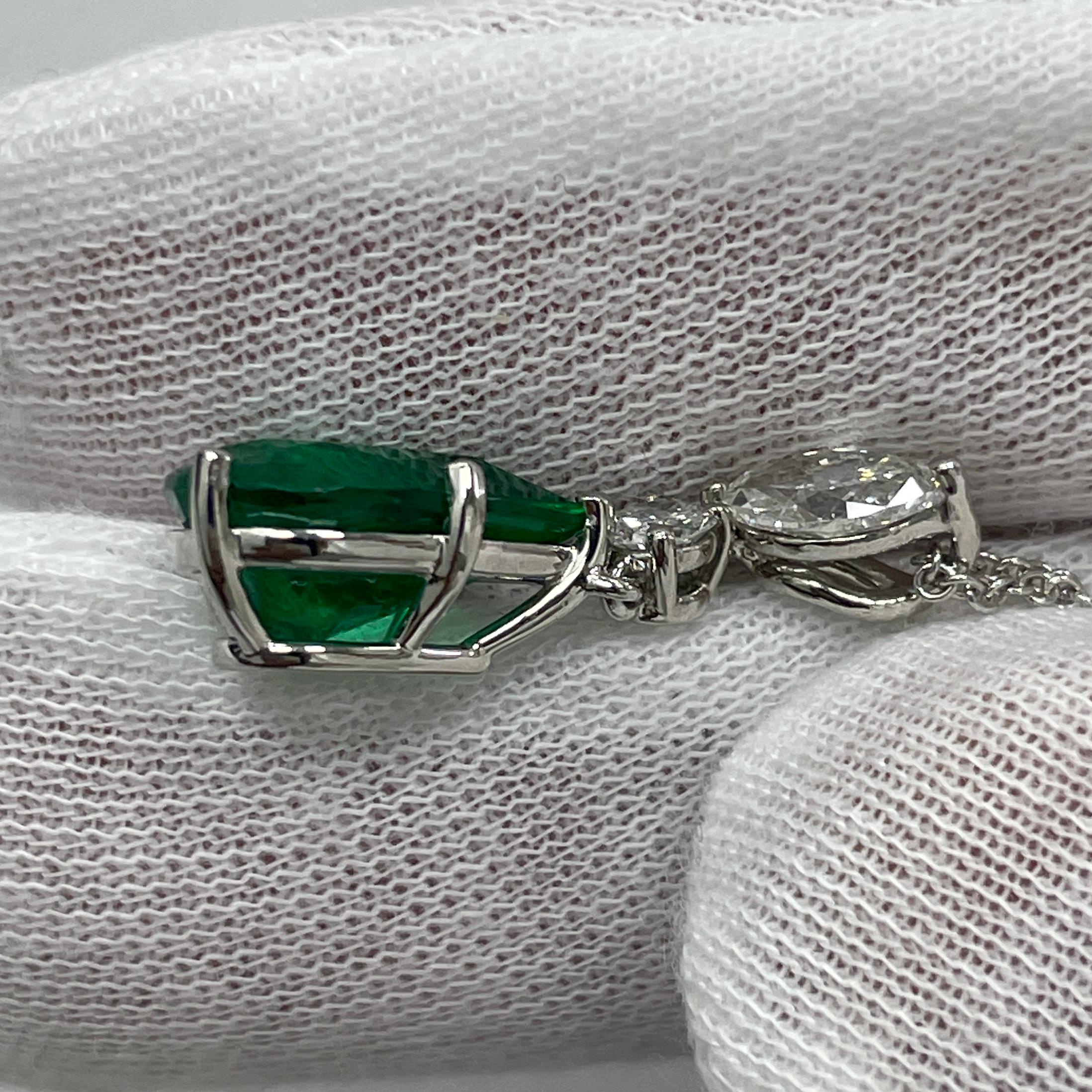 Pear Cut Pear Shape Emerald & Diamond Pendant on Diamond by the Yard Chain For Sale