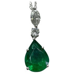 Pear Shape Emerald & Diamond Pendant on Diamond by the Yard Chain