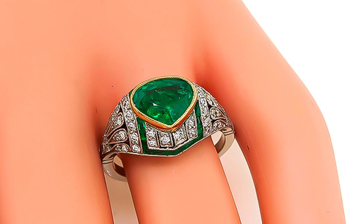 Pear Cut Pear Shape Emerald Diamond Platinum Ring