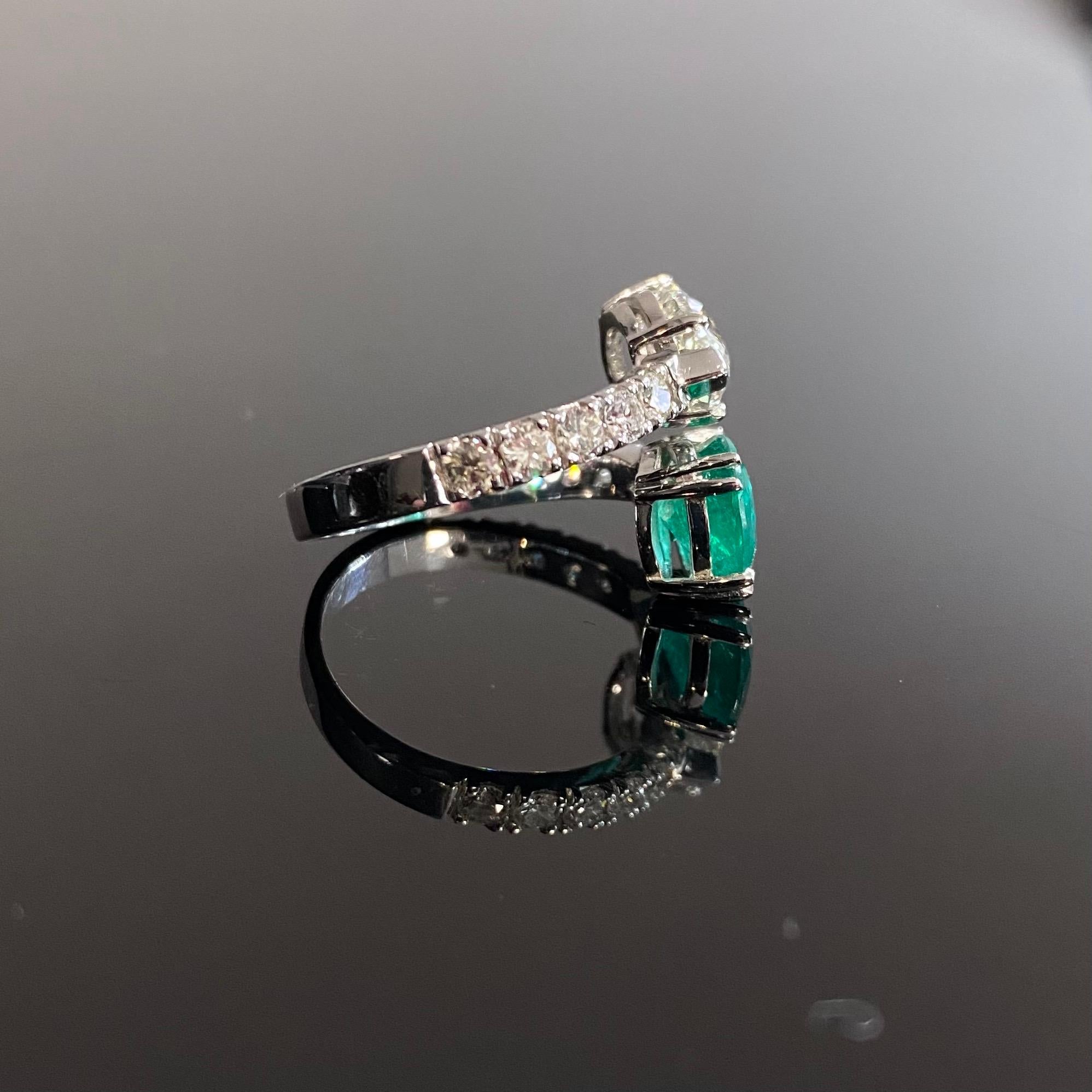 Pear Shape Emerald Diamond Toi Et Moi Crossover Engagement Ring White ...