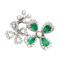 Pear Shape Emerald Flower Ring with Diamonds