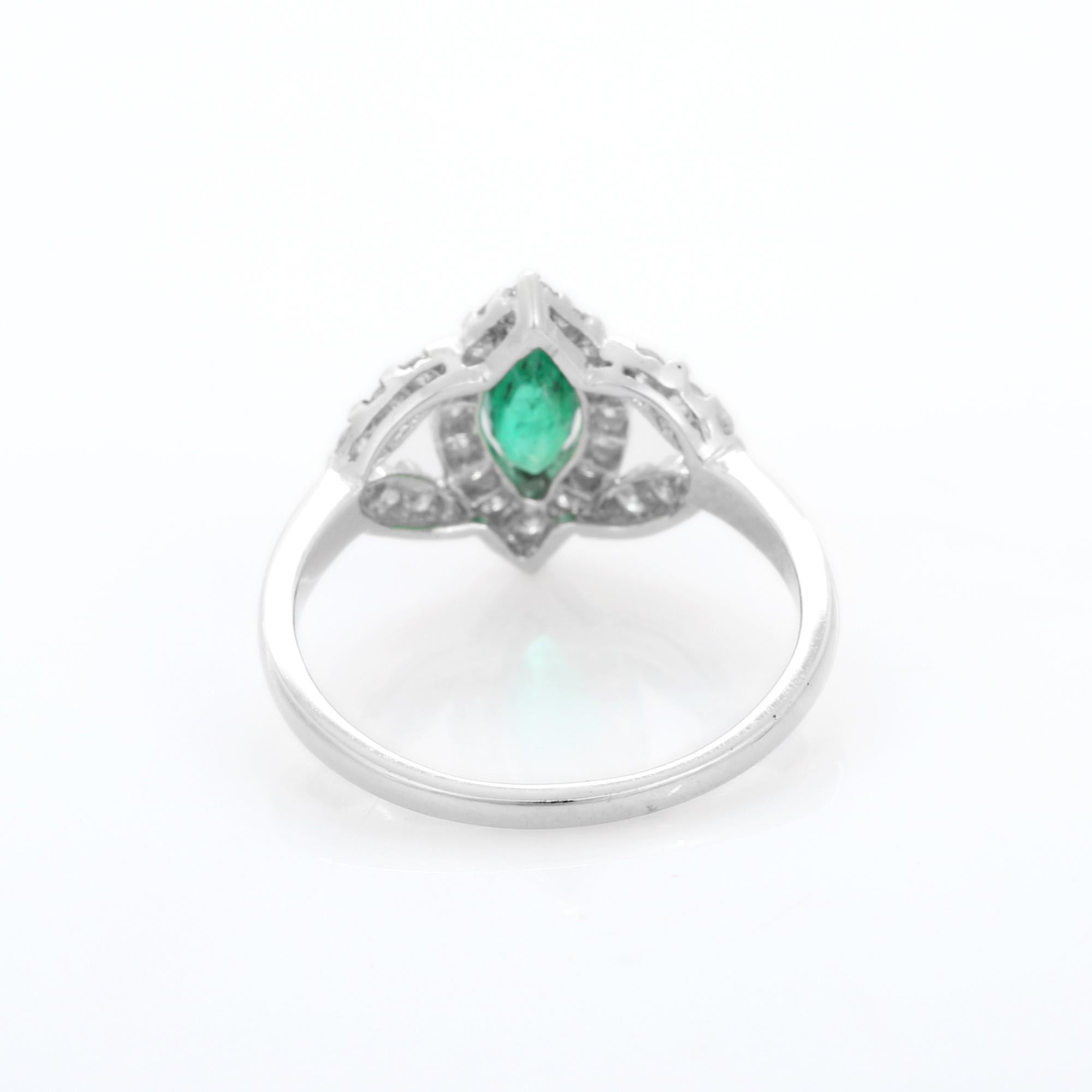 For Sale:  Natural Emerald Gemstone Wedding Ring with Diamonds in 18 Karat Solid White Gold 4