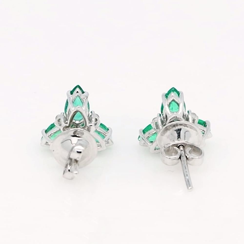 Modern Pear Shape Emerald Gemstone Stud Earrings Diamond 18 Karat White Gold Jewelry For Sale