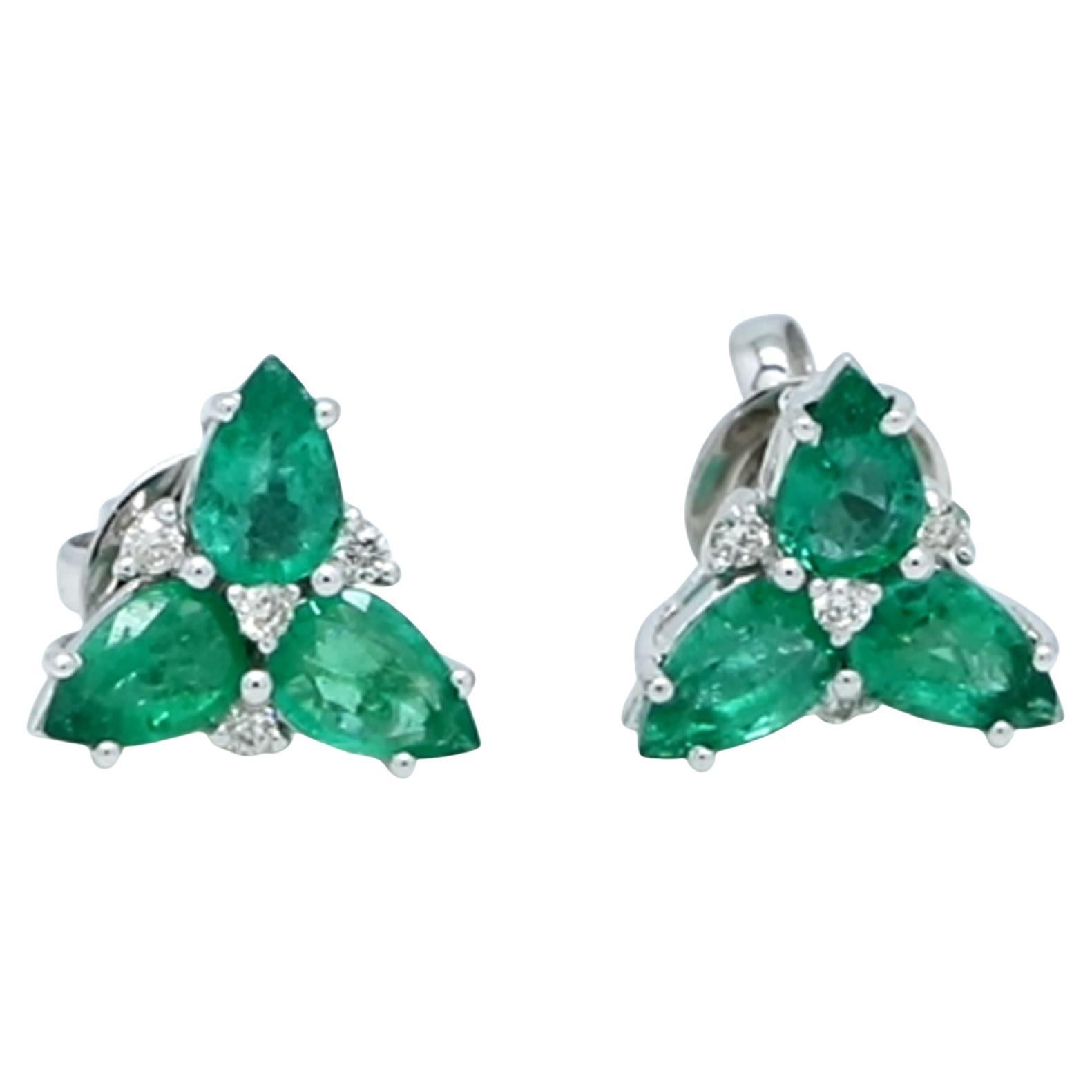Birne Form Smaragd Edelstein Ohrstecker Diamant 18 Karat Weißgold Schmuck