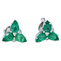 Birne Form Smaragd Edelstein Ohrstecker Diamant 18 Karat Weißgold Schmuck