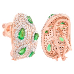 Boucles d'oreilles diamant pavé émeraude zambienne en forme de poire Or rose 18 carats Bijoux fins