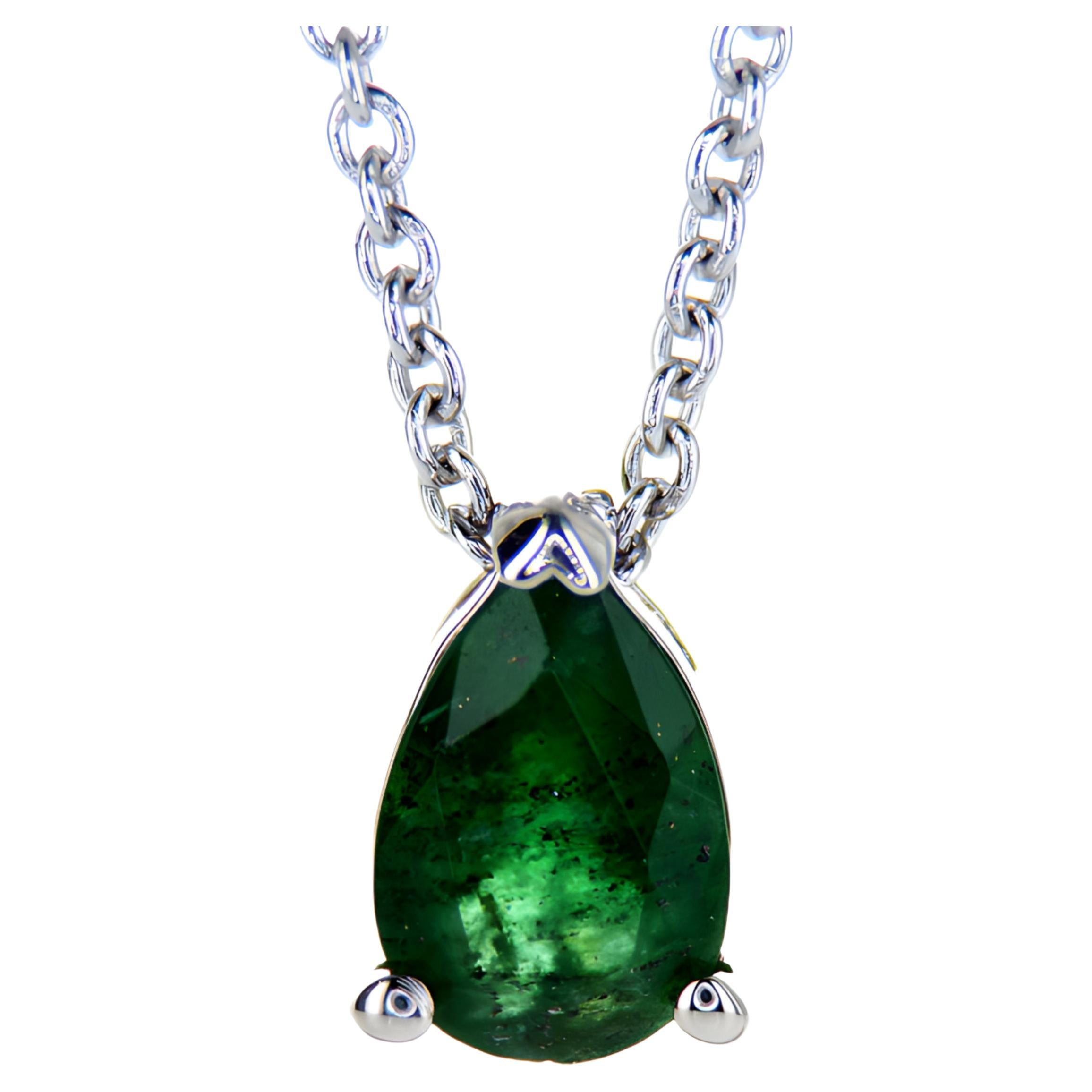 Pear Shape Emerald White Gold Necklace For Sale