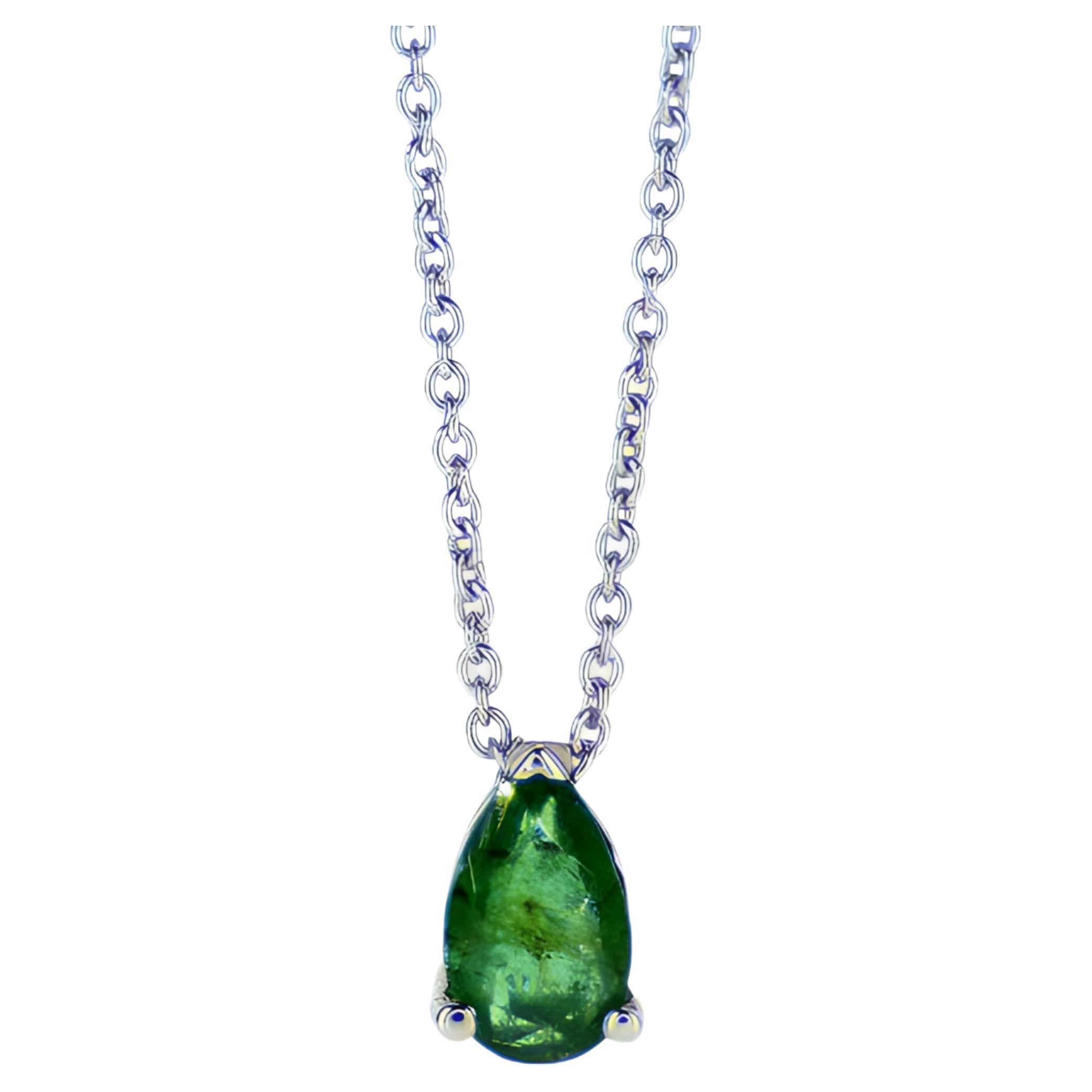Pear Shape Emerald White Gold Necklace For Sale