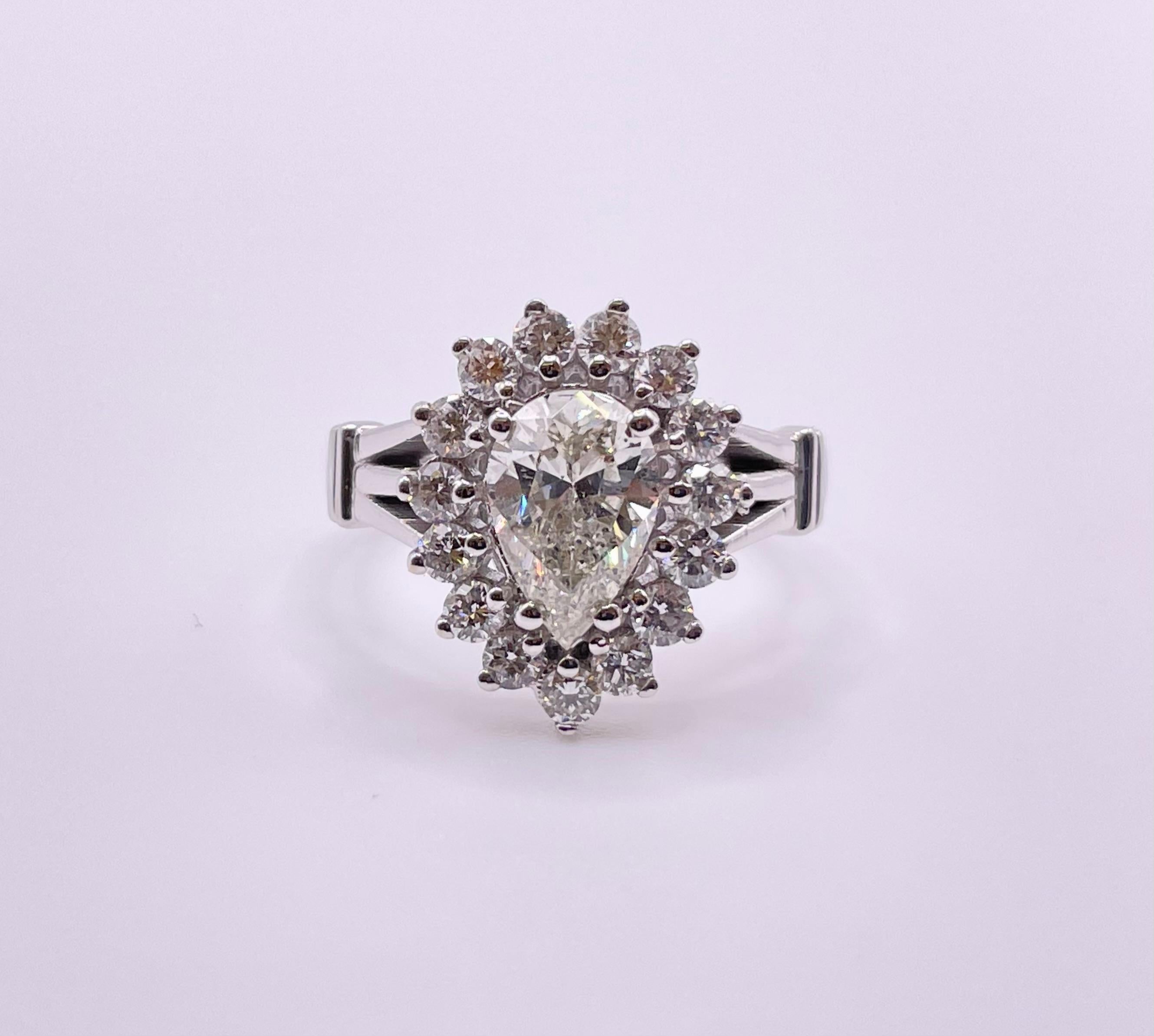 Art Nouveau Pear Shape Engagement Diamond Ring 1.20 Carat For Sale