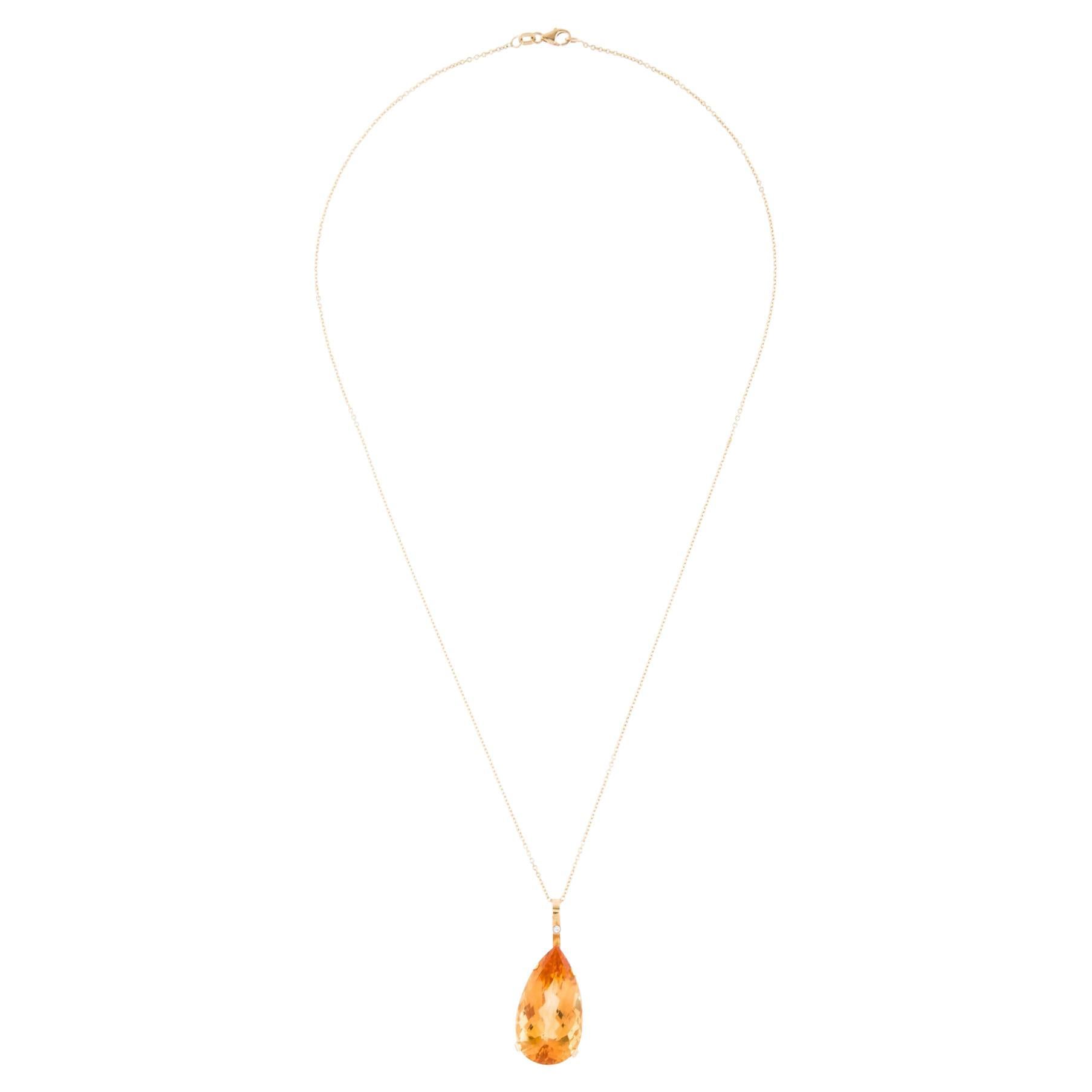 Pear Shape Faceted Orange 21.98ct Citrine Pendant Set in 18 Karat Yellow Gold For Sale