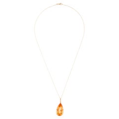 Pear Shape Faceted Orange 21.98ct Citrine Pendant Set in 18 Karat Yellow Gold