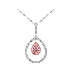 GIA Certified Pear Shape Purple Pink Diamond Double Halo Pendant Necklace