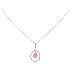 Pear Shape Fancy Purple Pink Diamond Double Halo Pendant Necklace