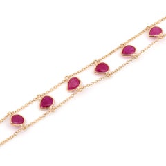 Pear-Shape Genuine Ruby Double Line 18k Yellow Gold Adjustable Bracelet