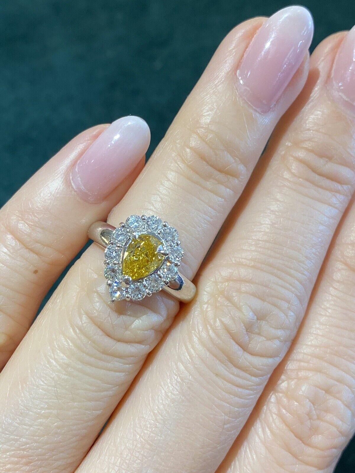 Pear Shape GIA Fancy Intense Orange-Yellow Diamond Ring in Platinum For Sale 1