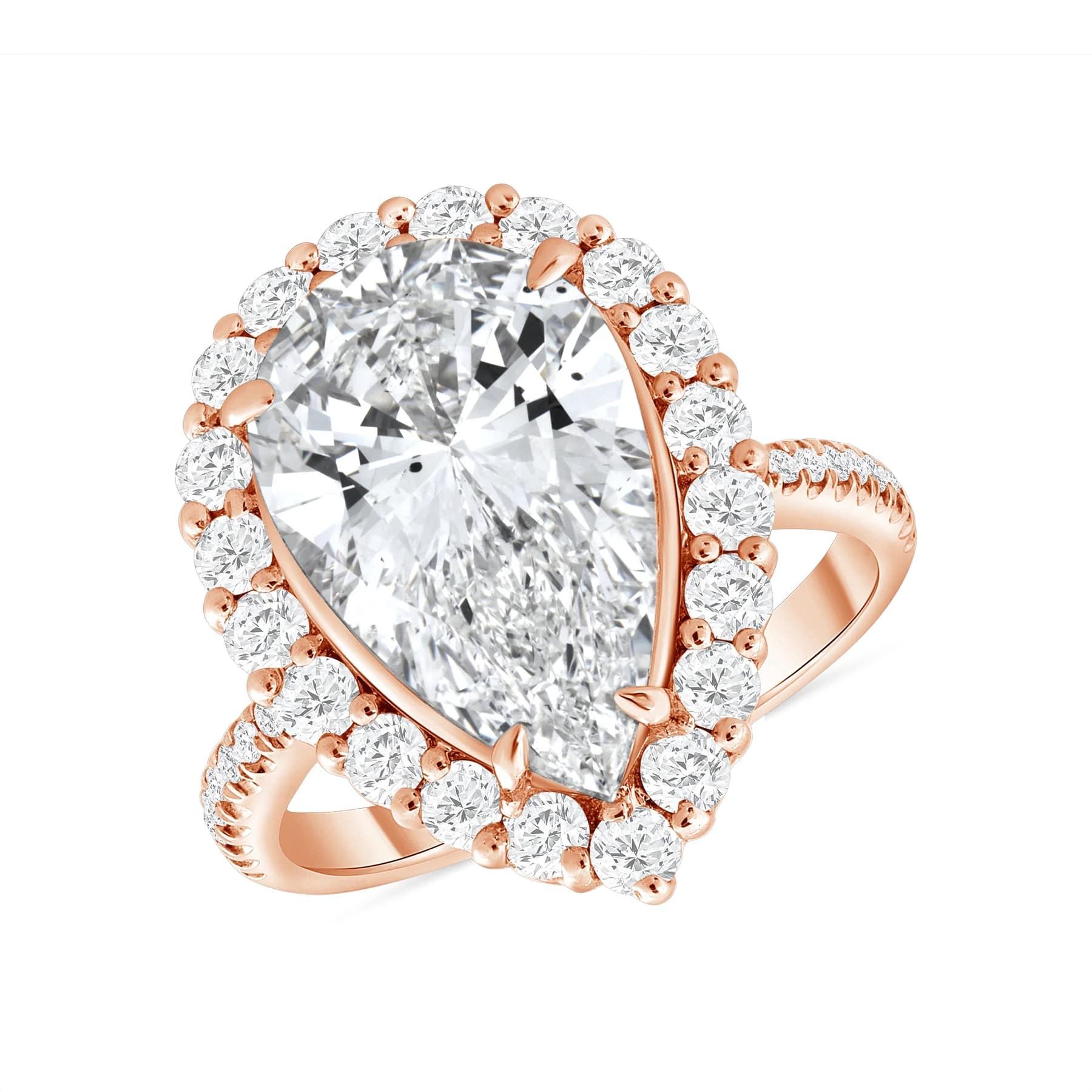 For Sale:  Pear Shape Halo 18K Gold Diamond Engagement Ring 3