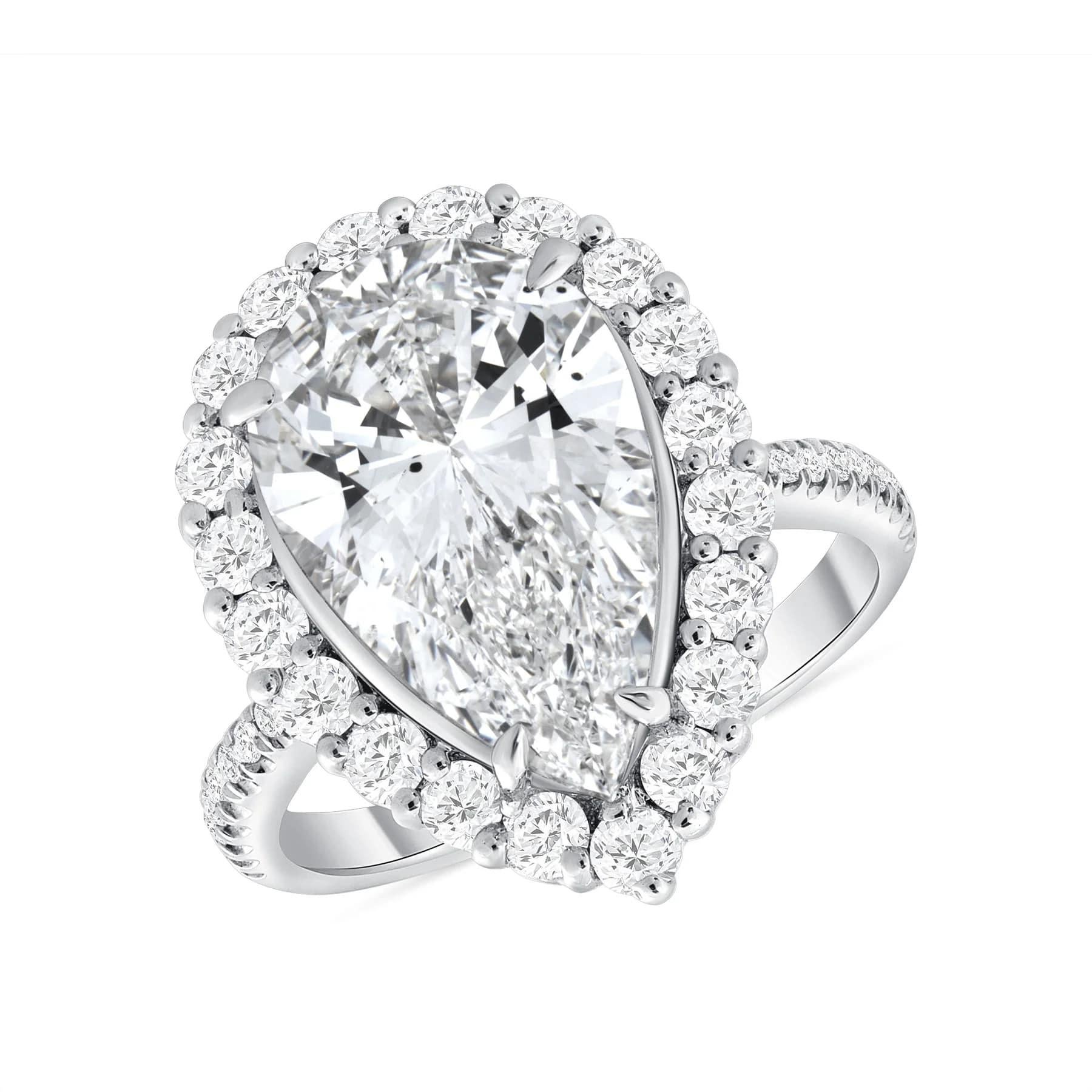 For Sale:  Pear Shape Halo 18K Gold Diamond Engagement Ring 4