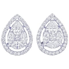 Pear Shape Illusion Diamond Stud Earring in 18 Karat White Gold