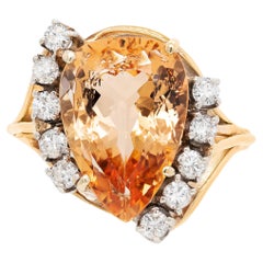 Pear Shape Imperial Topaz and Diamond 18 Carat White & Yellow Gold Cocktail Ring