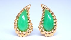 3D-Clip-Ohrringe aus Jadeit in Birnenform mit Farnmotiv, 18-Karat-Gold, 12603**
