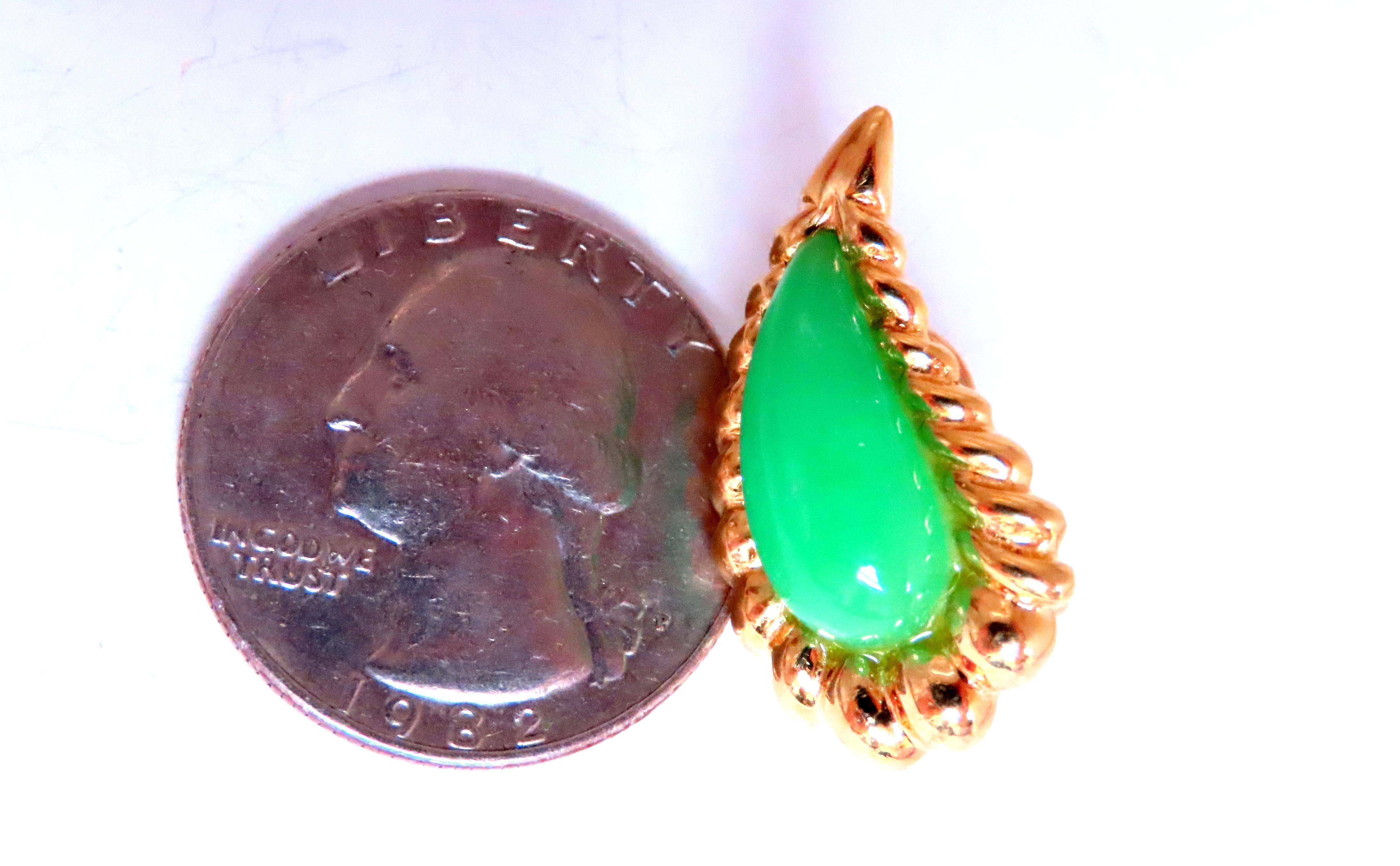 Pear Cut Pear Shape Jadeite Fern 3D clip earrings 18kt Gold 12603 For Sale