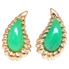 3D-Clip-Ohrringe aus Jadeit in Birnenform mit Farnmotiv, 18-Karat-Gold, 12603**