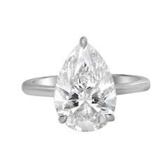 Pear Shape Lab Grown & Natural Diamond Engagement Ring 18K White Gold 4.01Ctw 