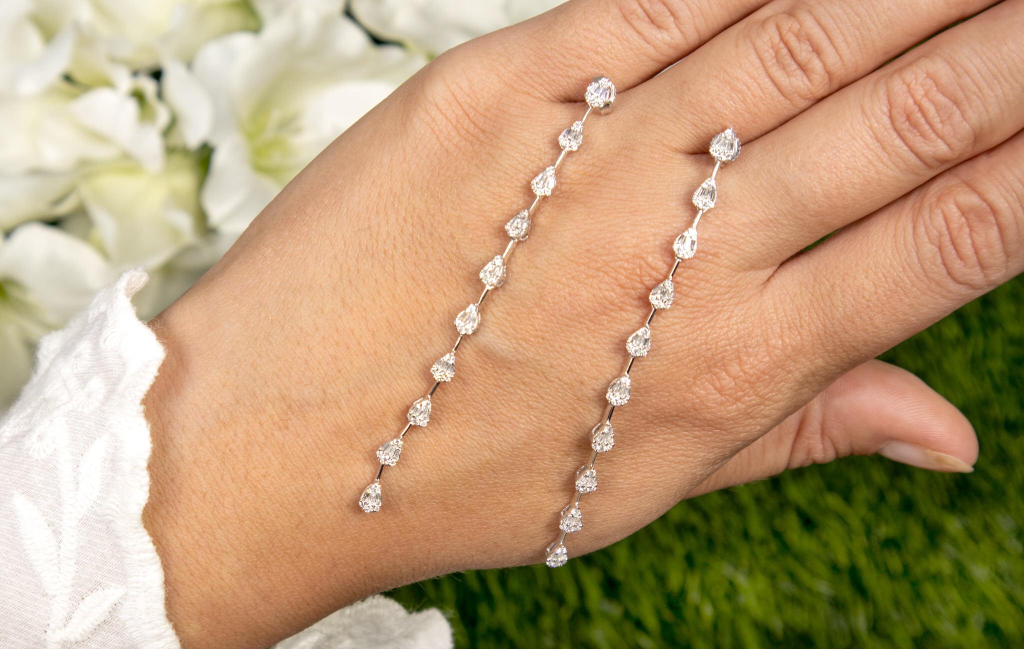 Taglio misto Orecchini con diamanti lineari a forma di pera 1,06 carati in oro 14K in vendita