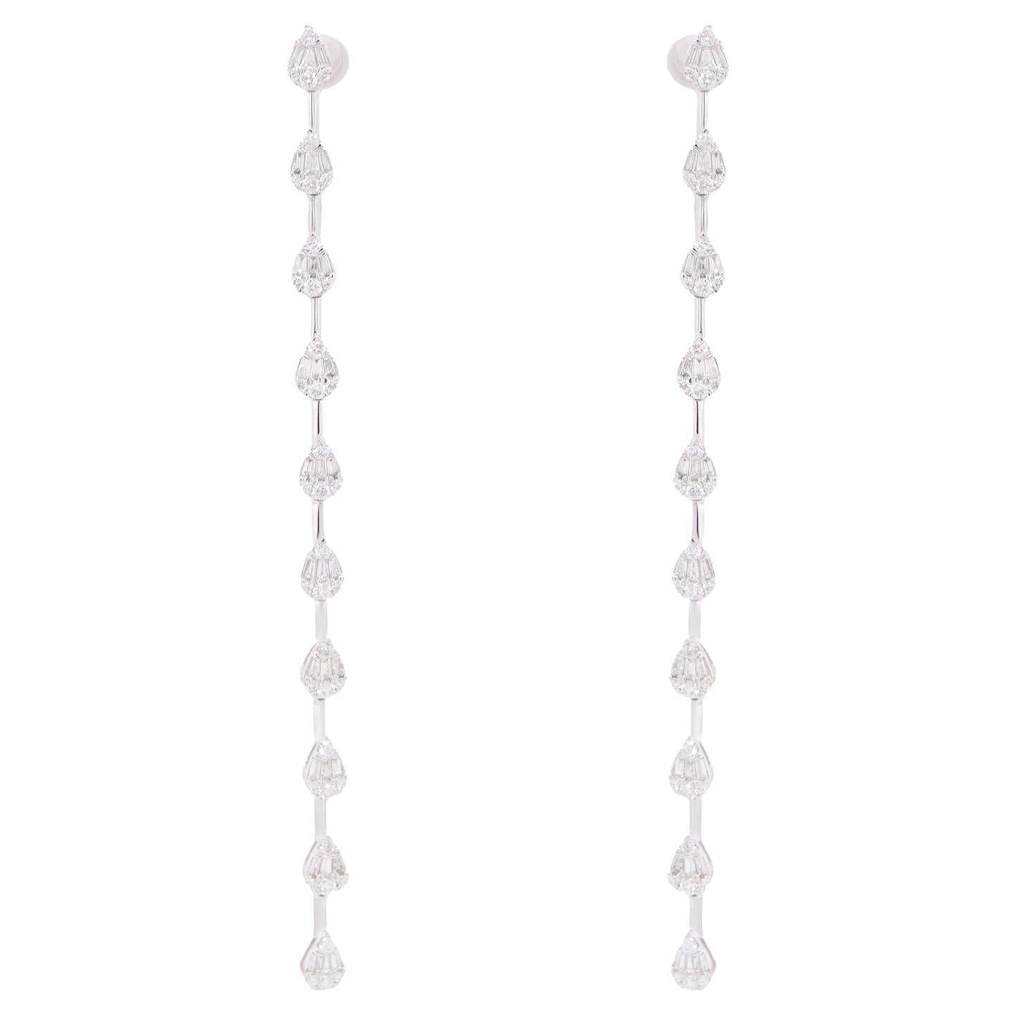 Pear Shape Linear Drop Diamond Earrings 1.06 Carats 14K Gold