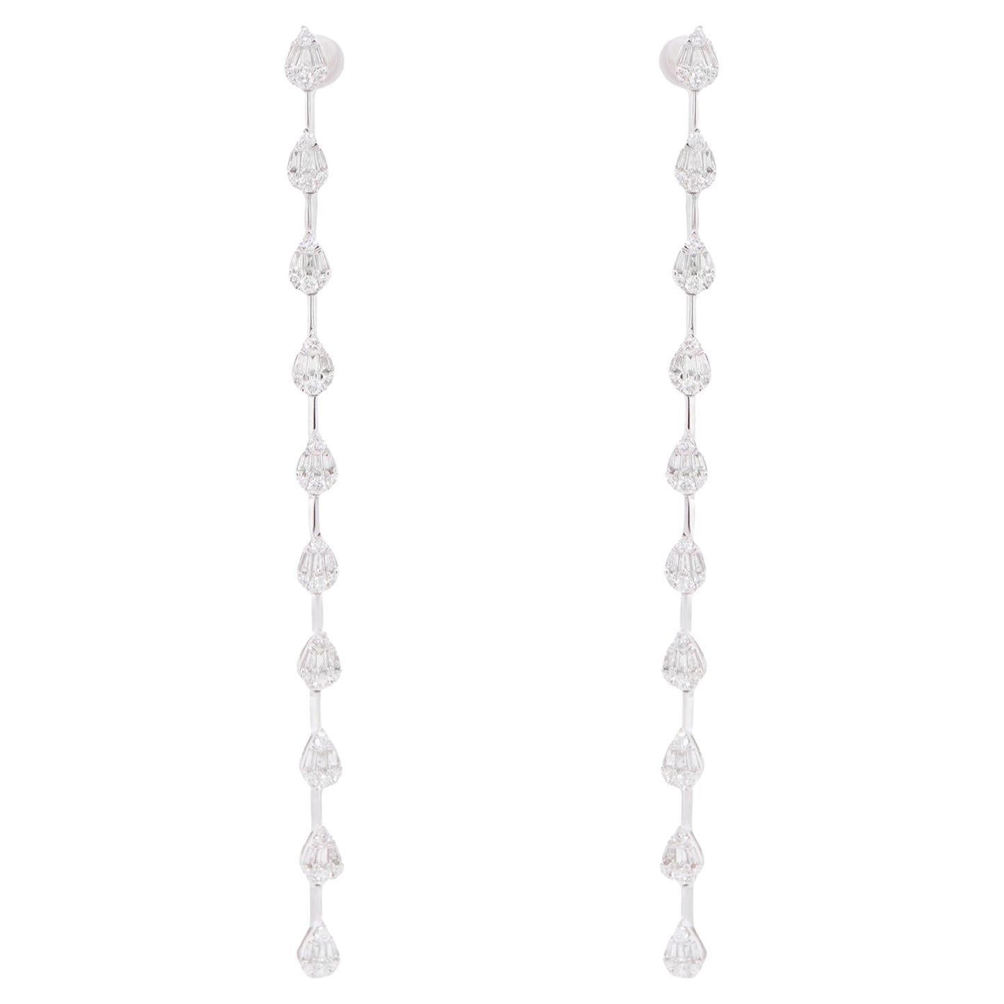 Pear Shape Linear Drop Diamond Earrings 1.06 Carats 14K Gold