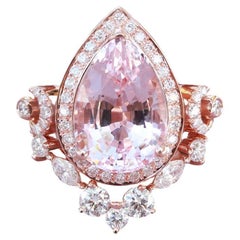 Pear shape Morganite Engagement Two Rings Set - Moonchild