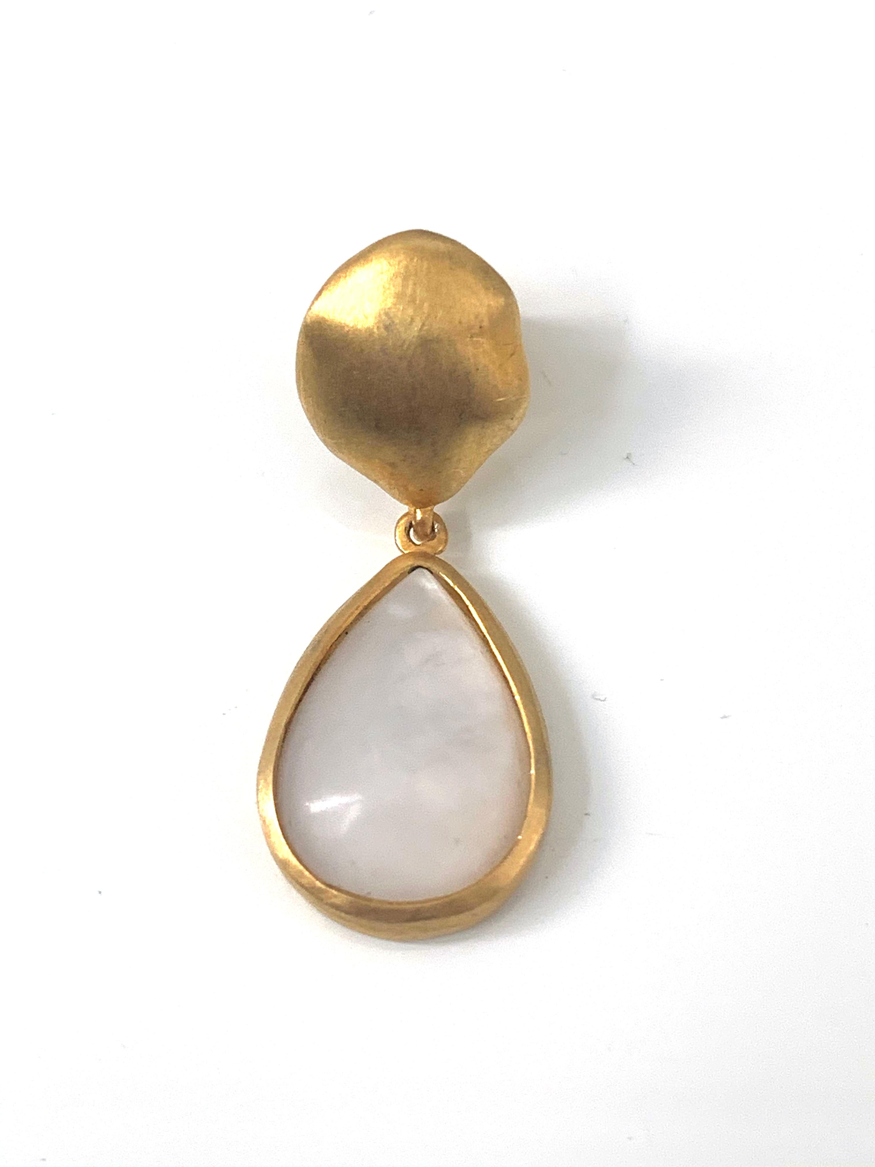 Pear-shape Cabochon Mother of Pearl Vermeil Drop Earrings 1